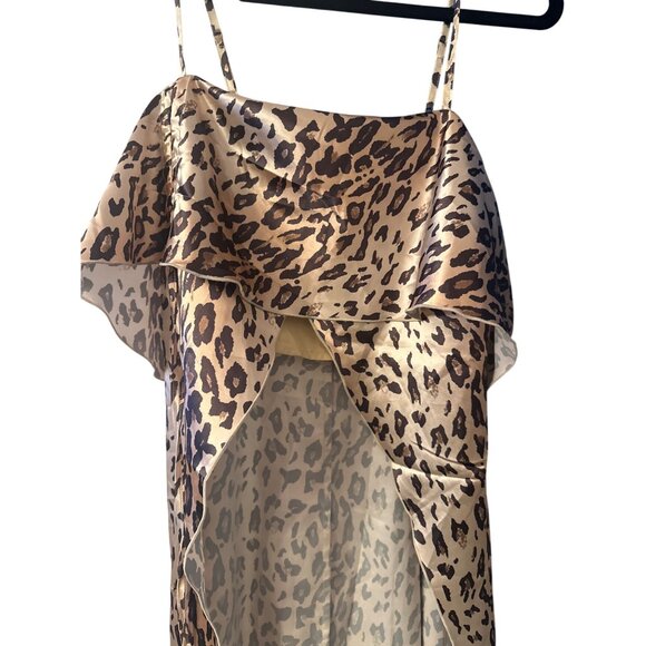 Lovers + Friends Leopard Print Satin Ruffle Midi Open Front Lingerie Topper XS - Picture 2 of 6